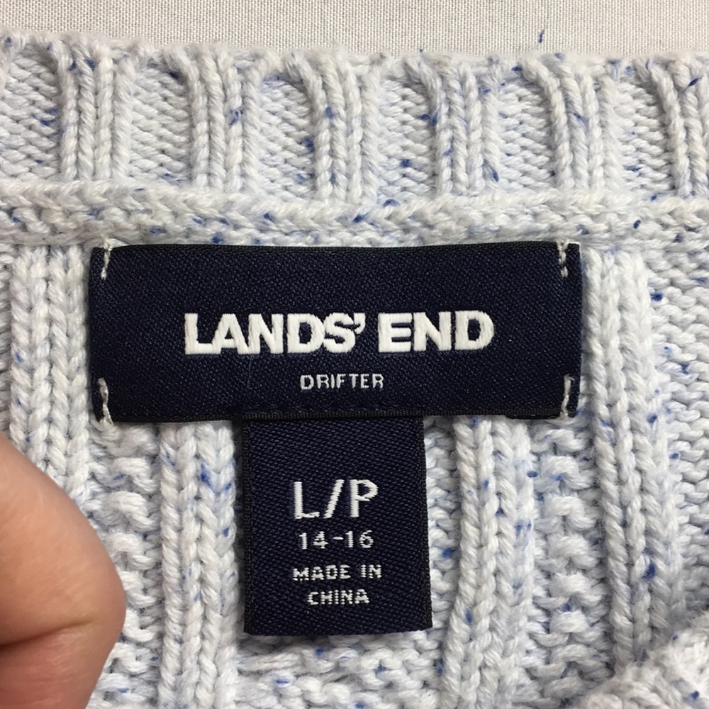 Lands End Women’s White and Blue Drifter Sweater Size L Like-NEW Condition - Picture 3 of 5